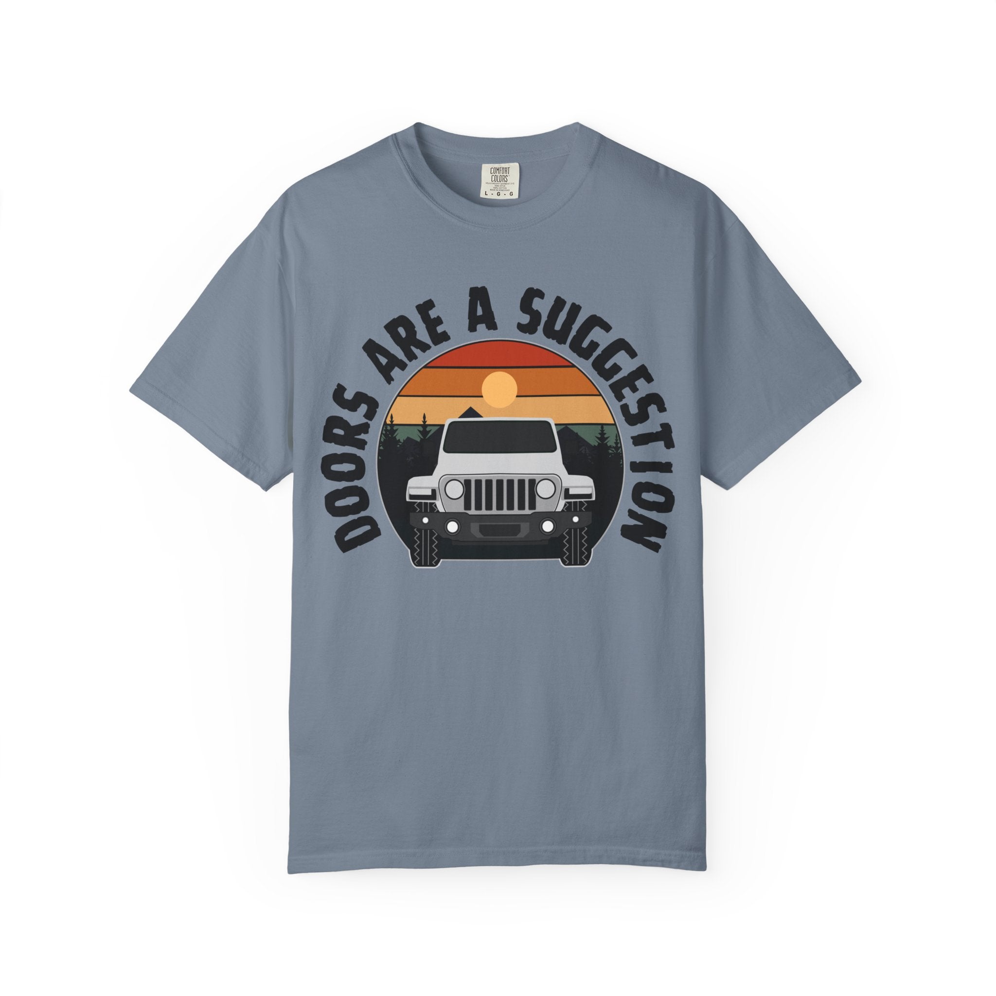 Jeep Graphic T-Shirt — "Doors Are A Suggestion" Vintage Sunset Tee