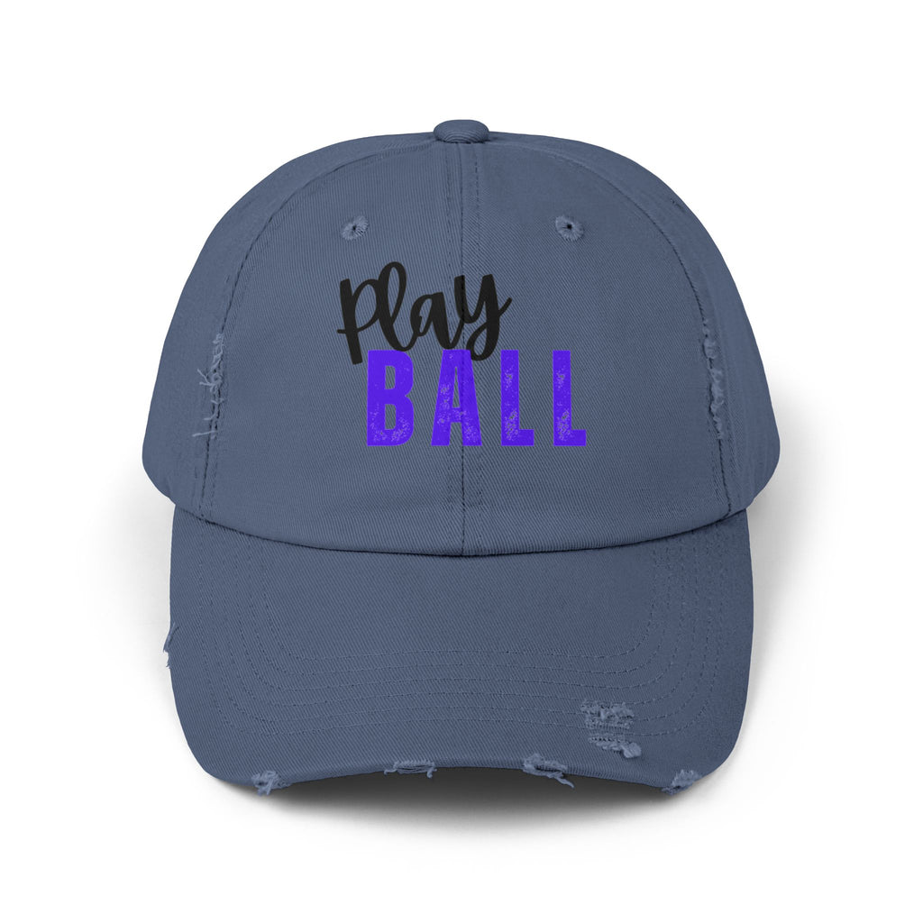 Play Ball Distressed Cap — Vintage Baseball Dad Hat, Embroidered Sports Cap