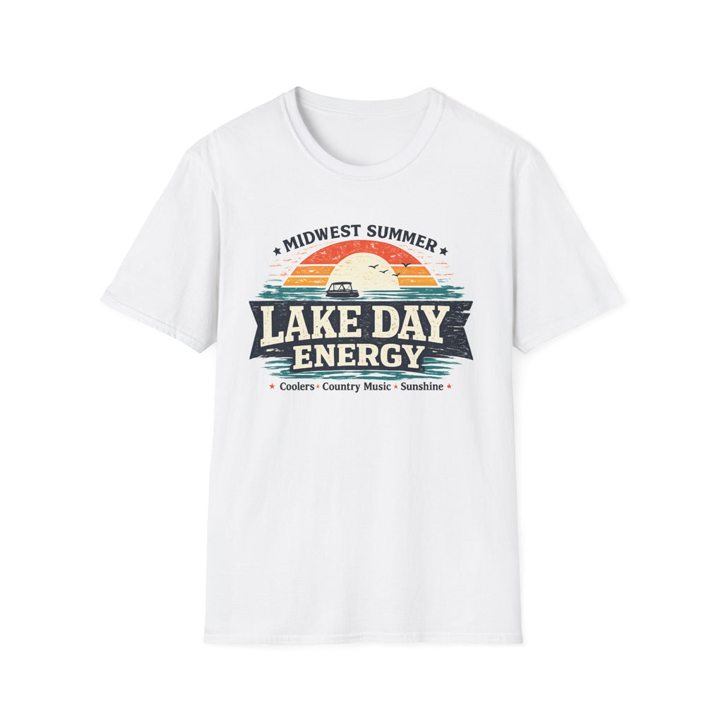 Lake Day Energy T-Shirt – Midwest Summer Retro Sunset Boat Tee