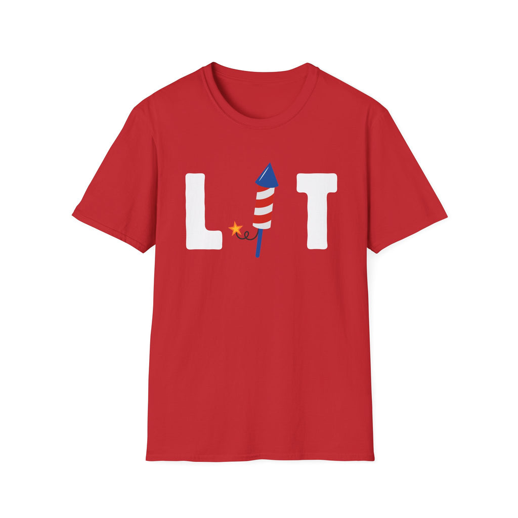 T-Shirt — "LIT" Fireworks Patriotic Graphic Shirt for 4th of July