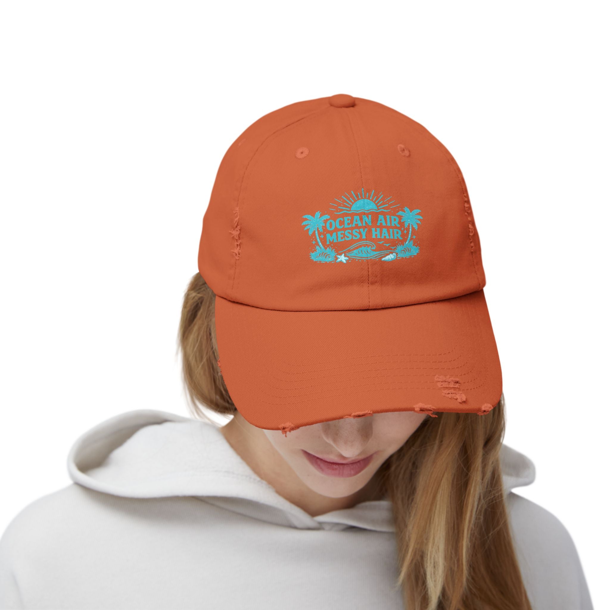 Distressed Cap — "Ocean Air, Messy Hair" Beach Dad Hat