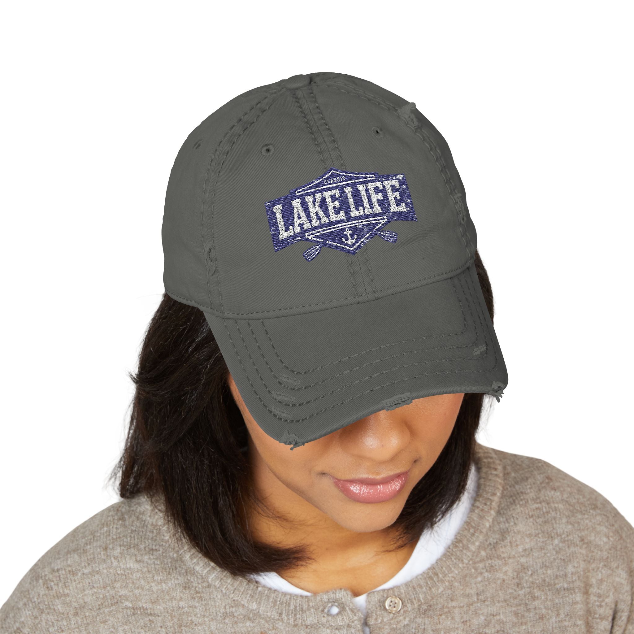 Lake Life Distressed Dad Hat – Embroidered Casual Caps for Boating & Summer
