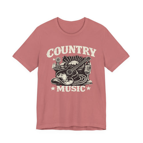 Country Music Graphic Tee – Vintage Guitar & Boots Western T‑Shirt