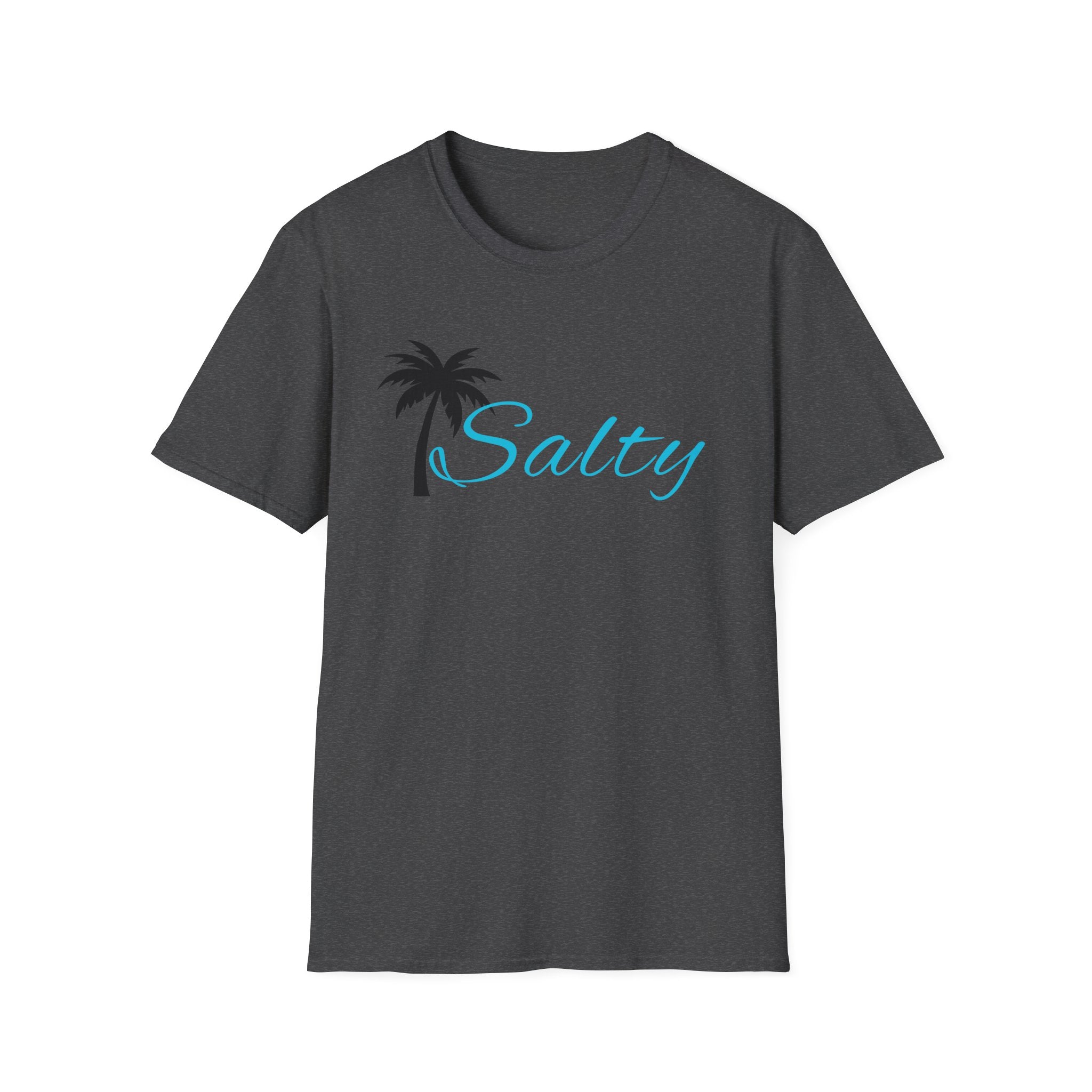 Salty Palm T-Shirt — Beachy Script Tee with Palm Tree Graphic