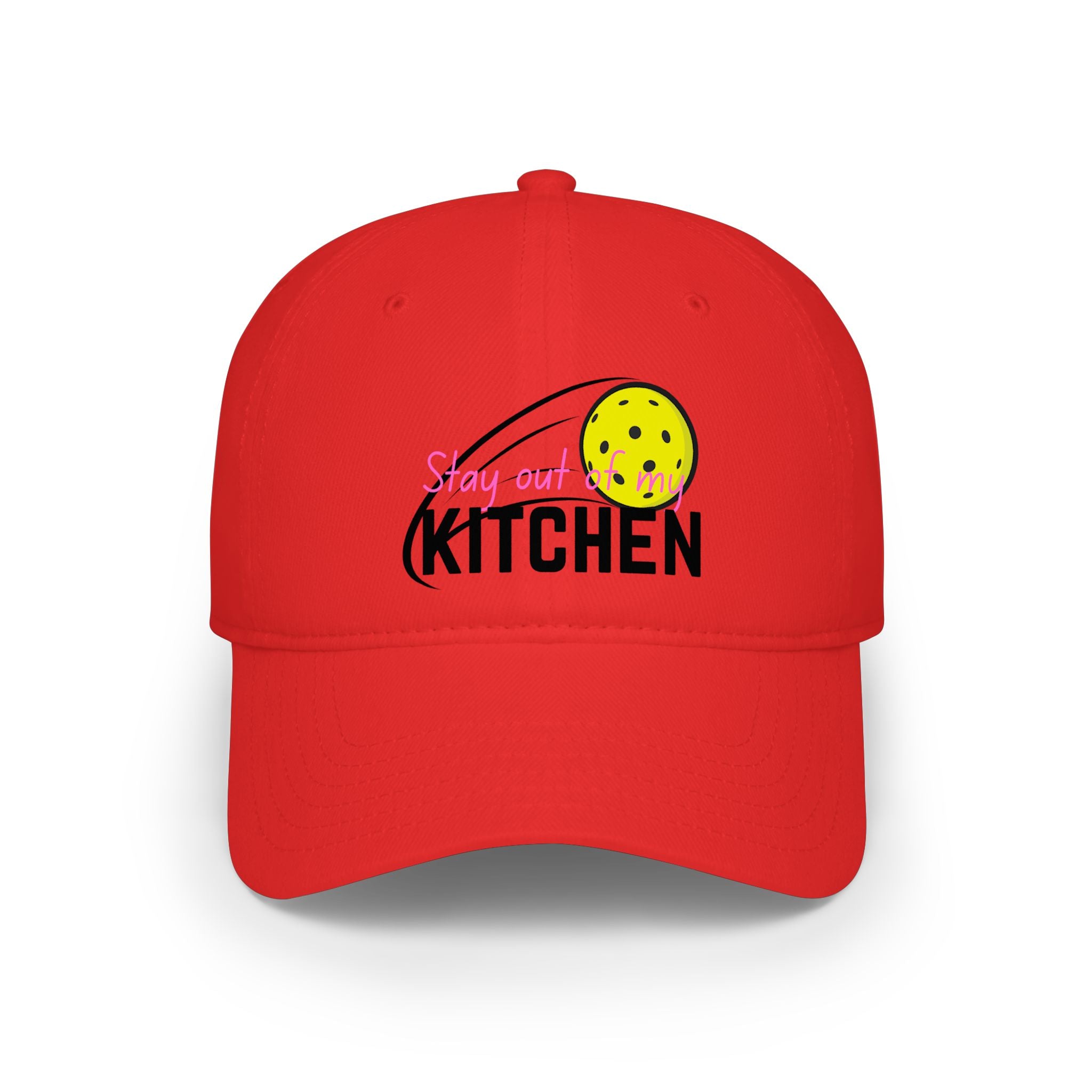 Baseball Cap — "Stay Out Kitchen" Pizza Slice Embroidered Red Cap