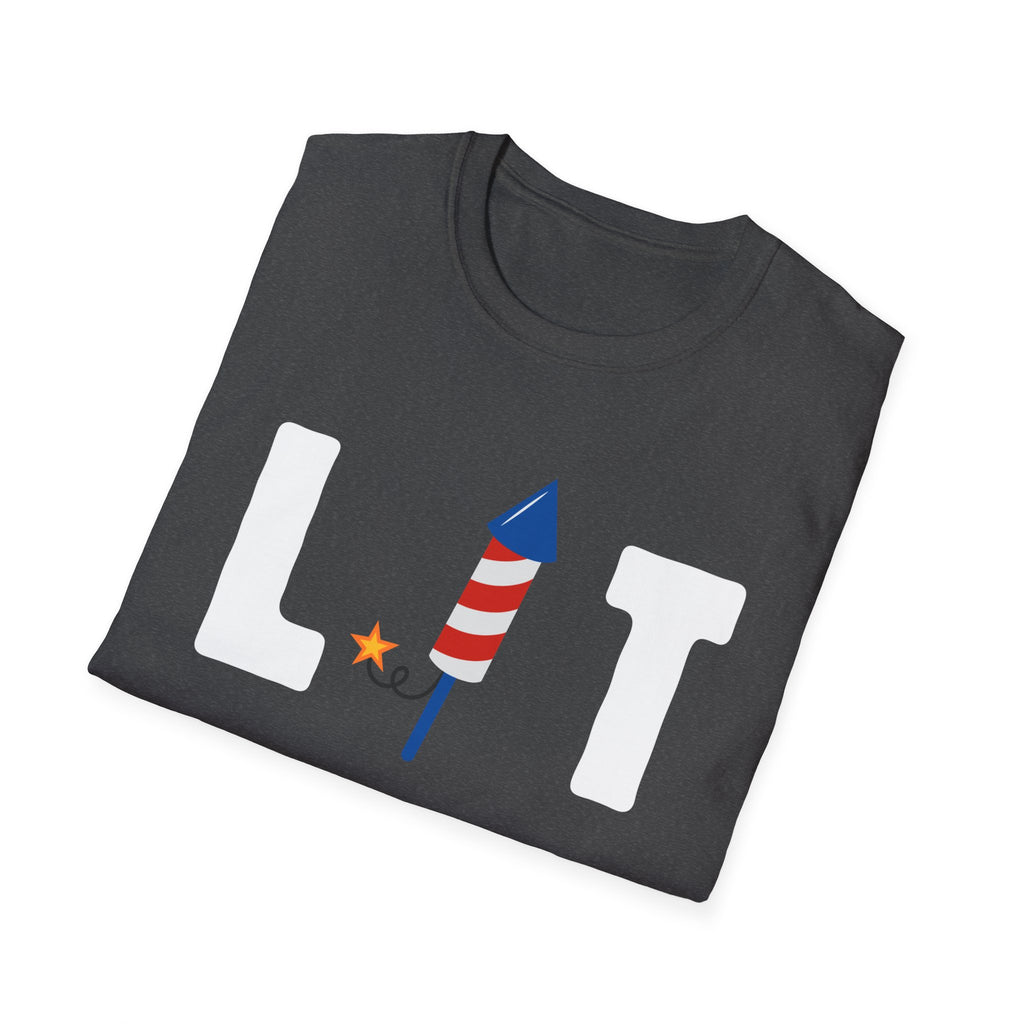 T-Shirt — "LIT" Fireworks Patriotic Graphic Shirt for 4th of July