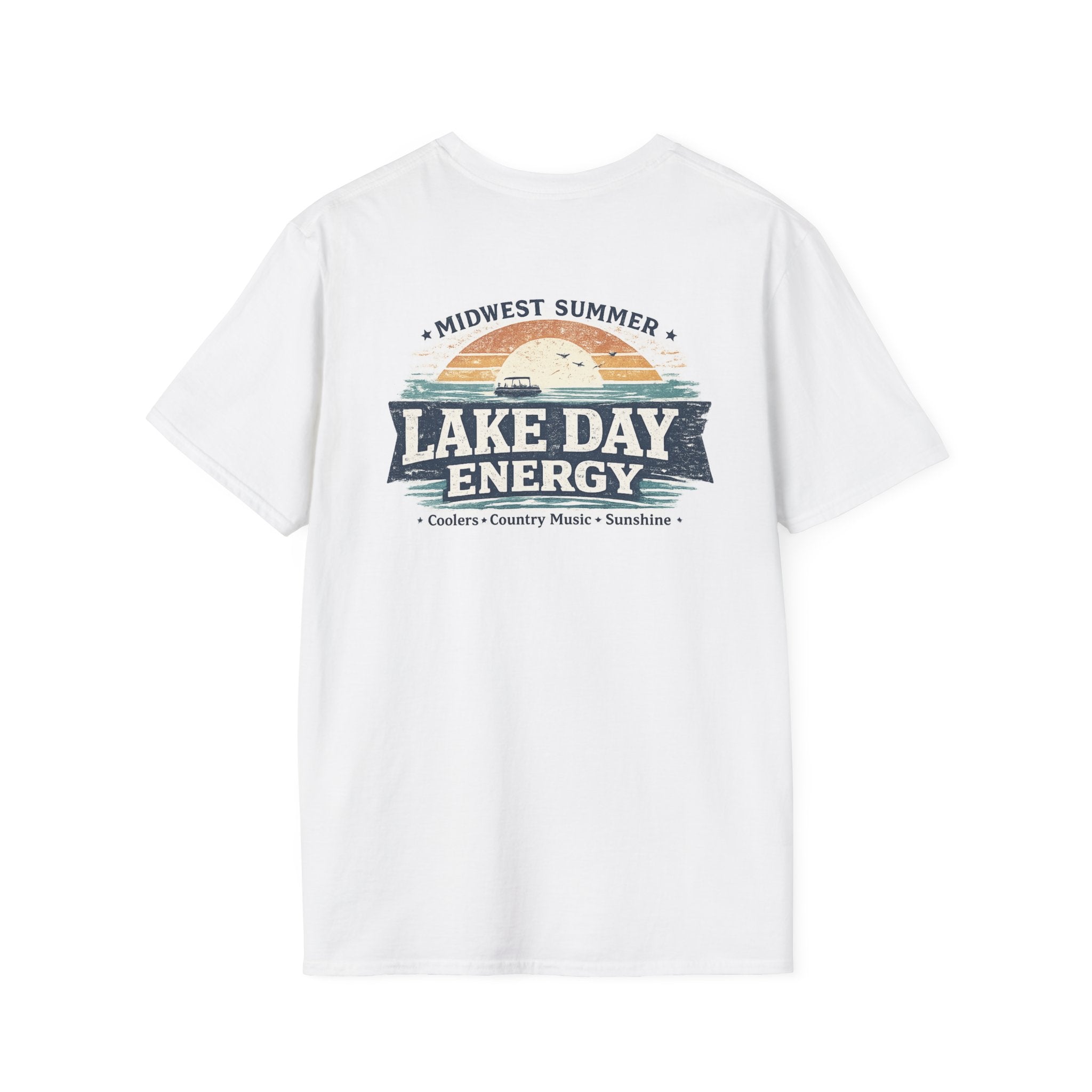 Lake Day Energy T-Shirt – Midwest Summer Retro Sunset Boat Tee