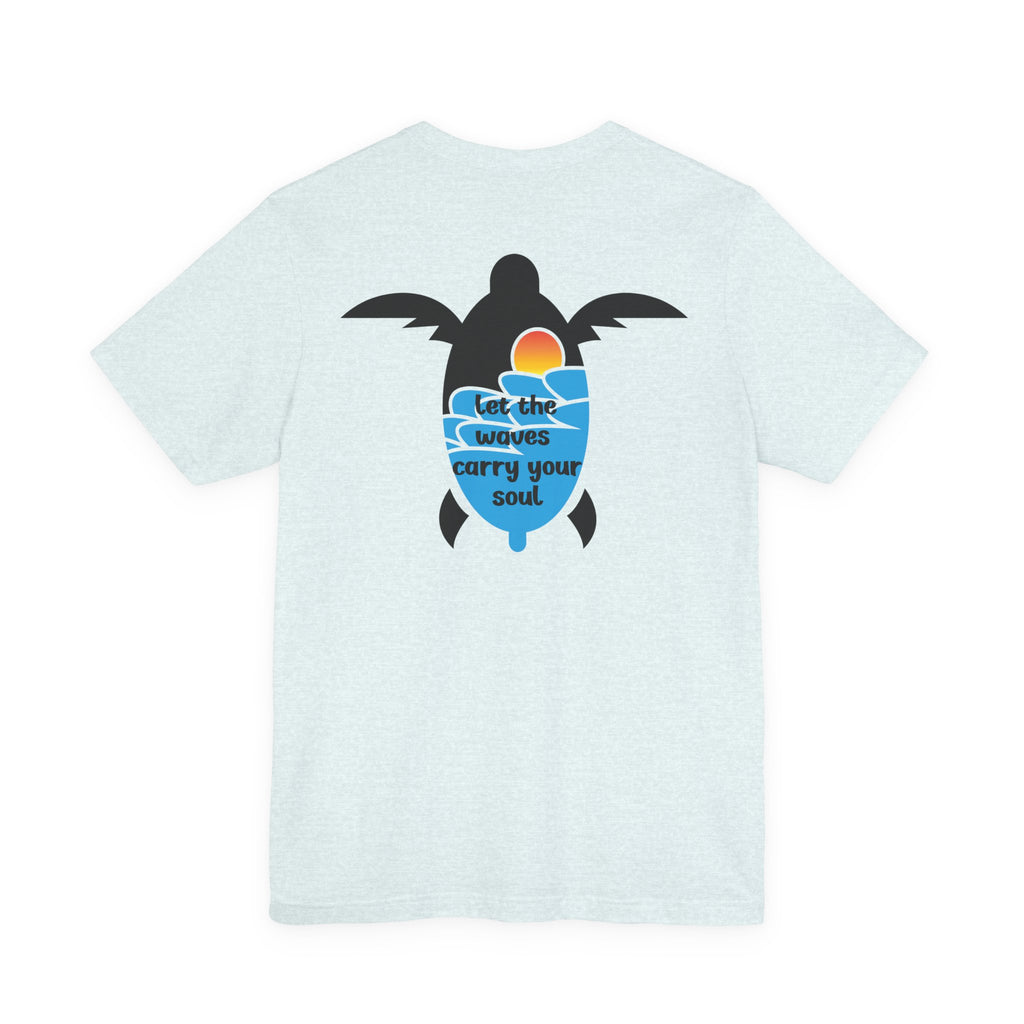 Turtle Sunset Tee — "Let the Waves Carry Your Soul" Relaxed Short-Sleeve Shirt