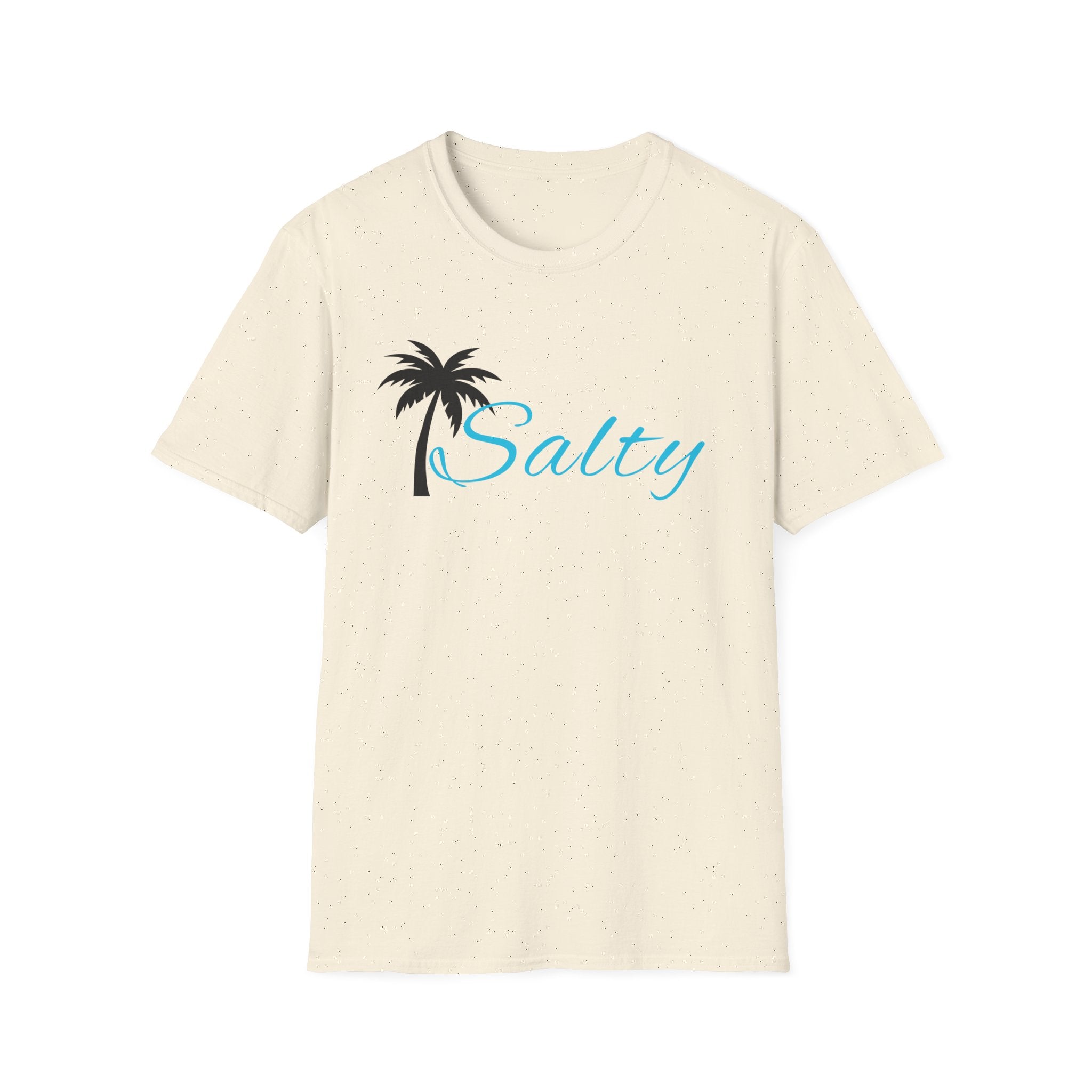 Salty Palm T-Shirt — Beachy Script Tee with Palm Tree Graphic