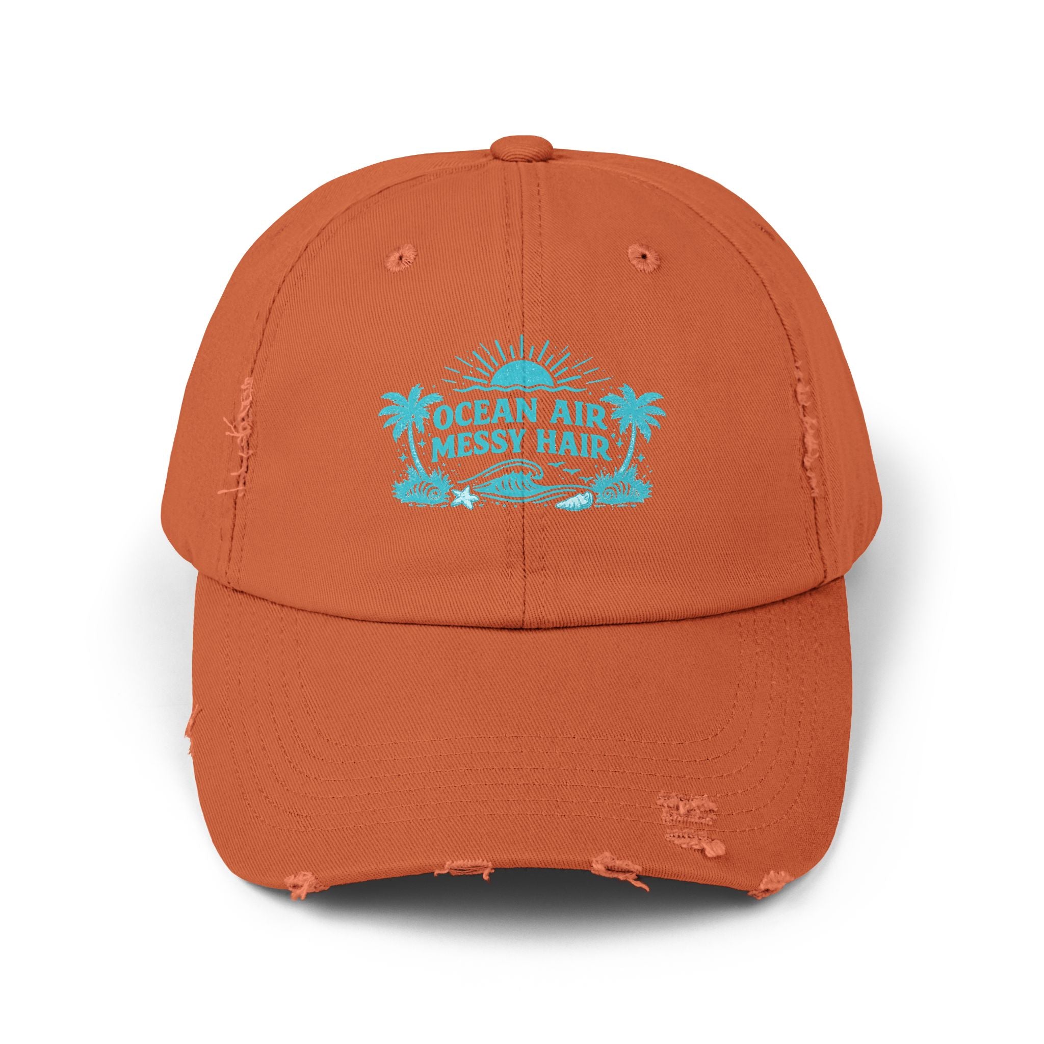 Distressed Cap — "Ocean Air, Messy Hair" Beach Dad Hat