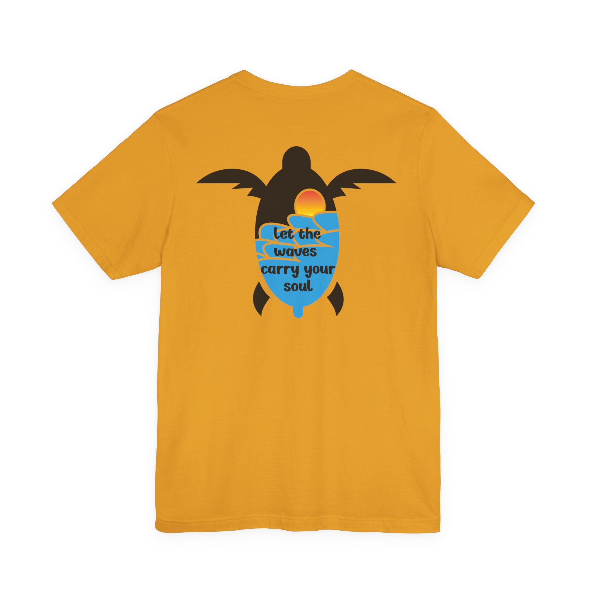 Turtle Sunset Tee — "Let the Waves Carry Your Soul" Relaxed Short-Sleeve Shirt