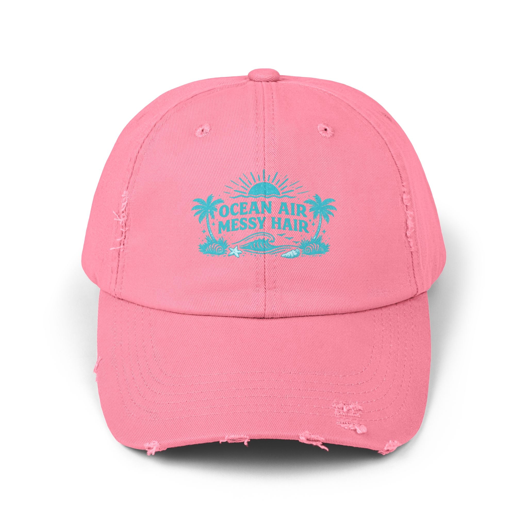 Distressed Cap — "Ocean Air, Messy Hair" Beach Hat