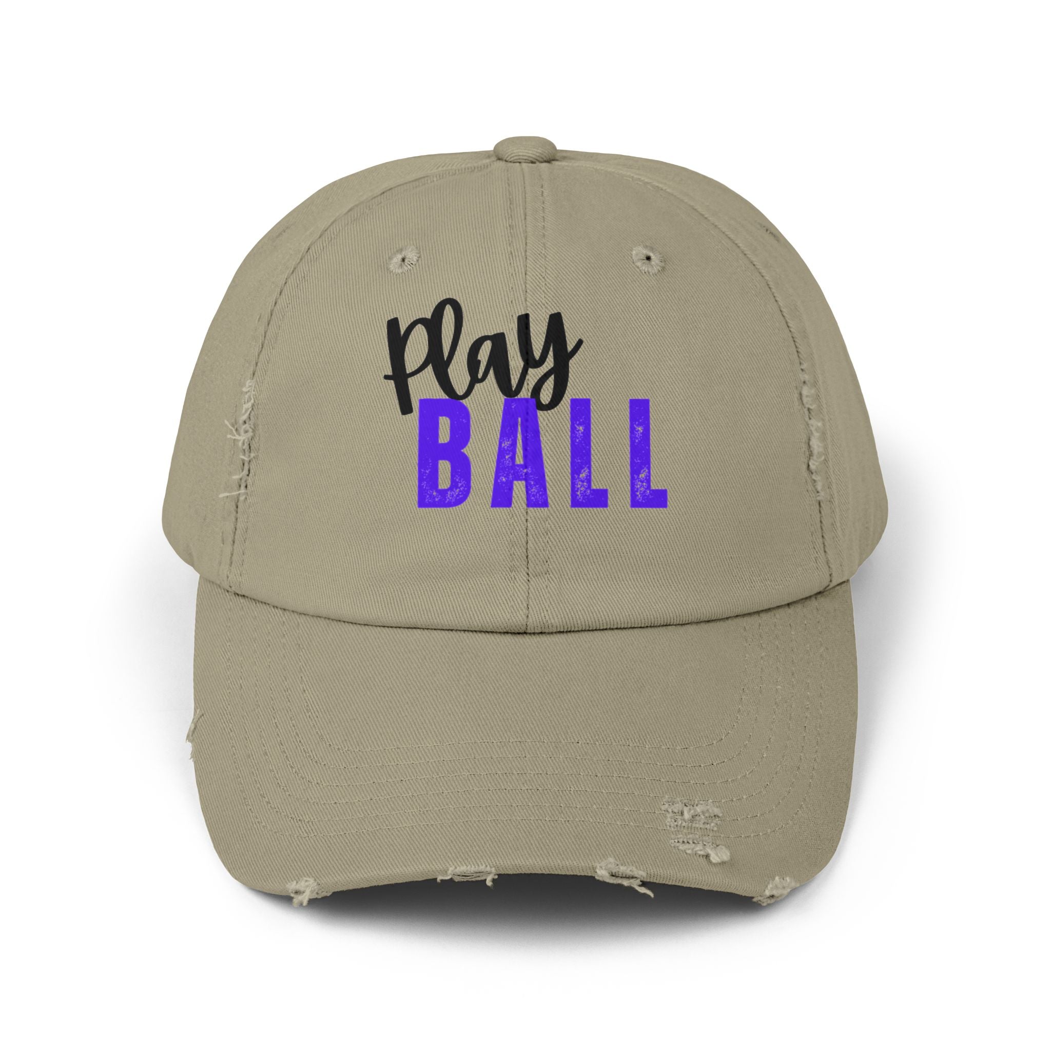 Play Ball Distressed Cap — Vintage Baseball Dad Hat, Embroidered Sports Cap