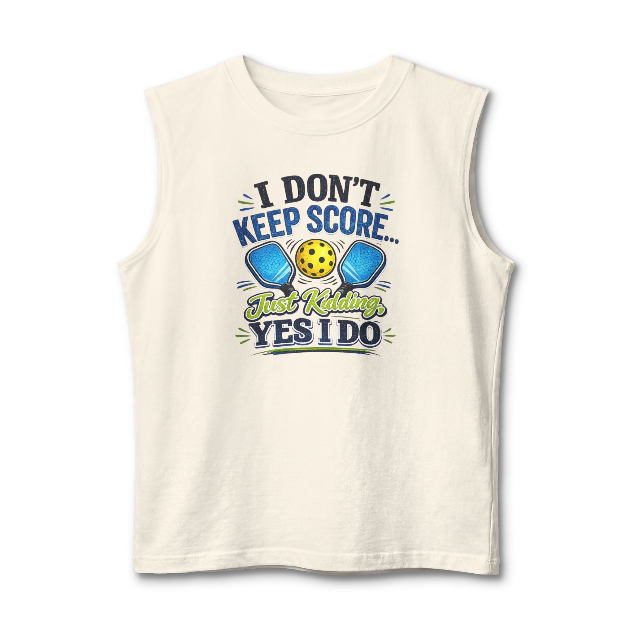 Pickleball Muscle Tank — “I Don’t Keep Score… Just Kidding Yes I Do” Funny Pickleball Tank Top