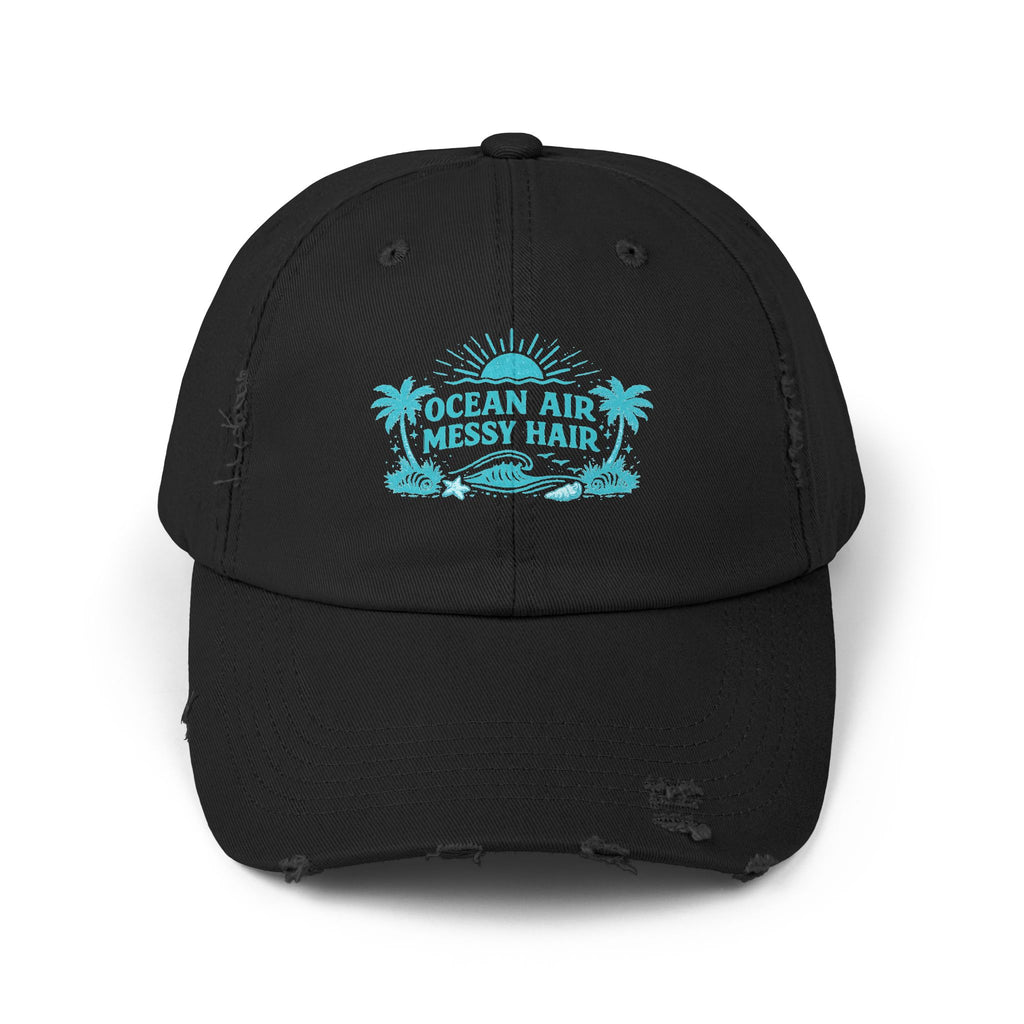 Distressed Cap — "Ocean Air, Messy Hair" Beach Hat