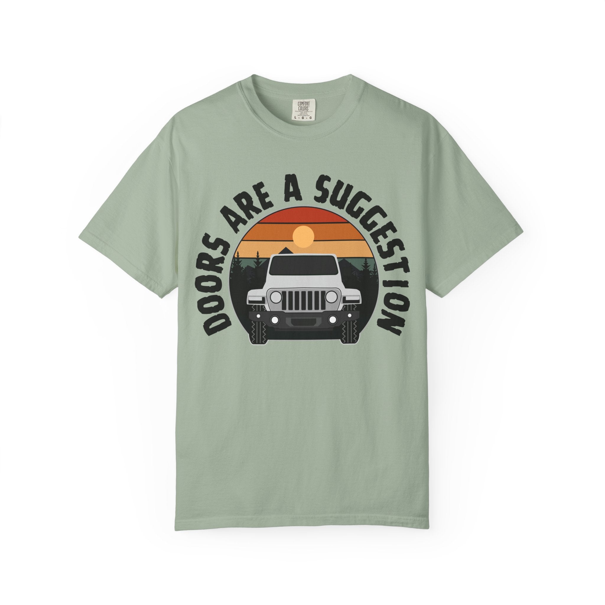Jeep Graphic T-Shirt — "Doors Are A Suggestion" Vintage Sunset Tee