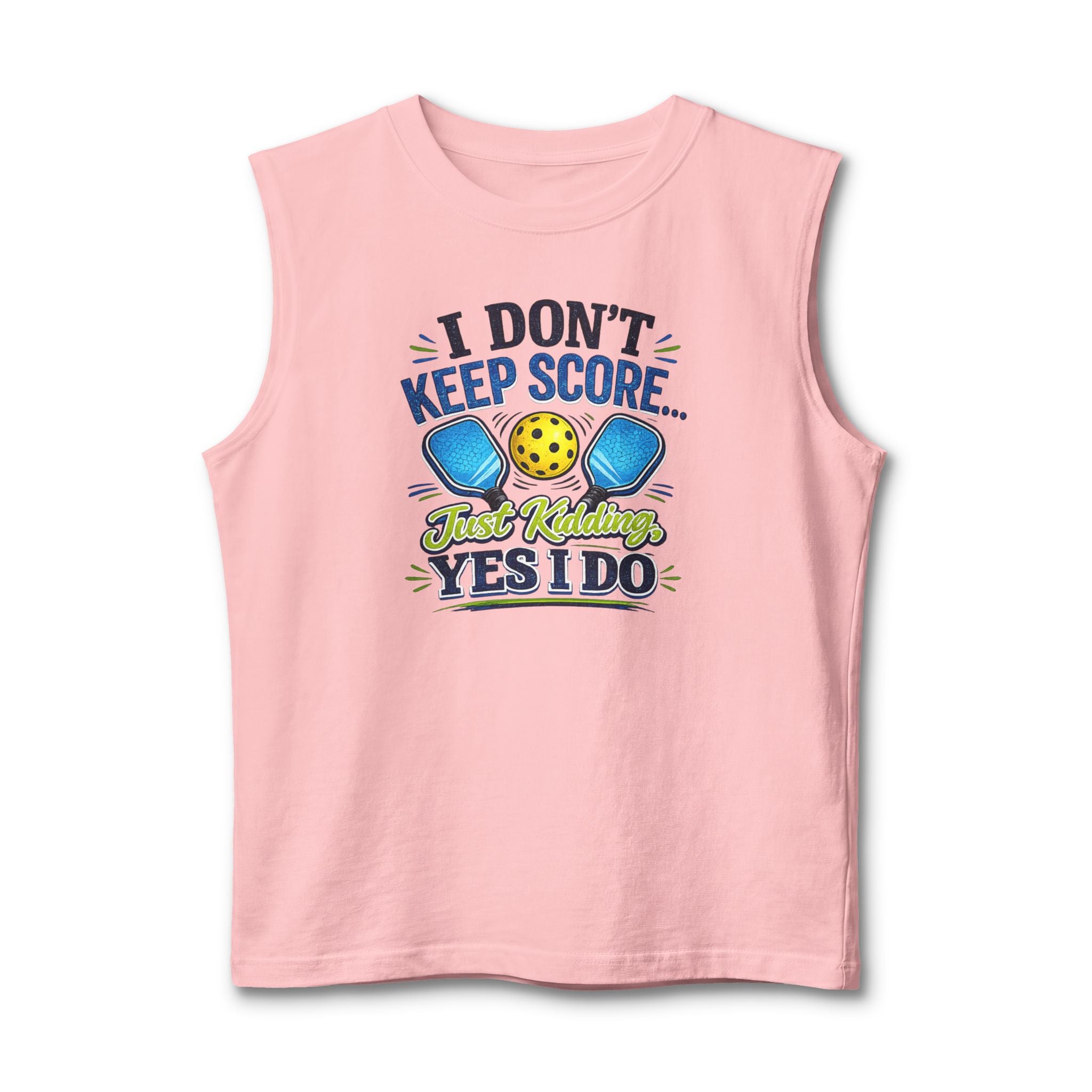 Pickleball Muscle Tank — “I Don’t Keep Score… Just Kidding Yes I Do” Funny Pickleball Tank Top