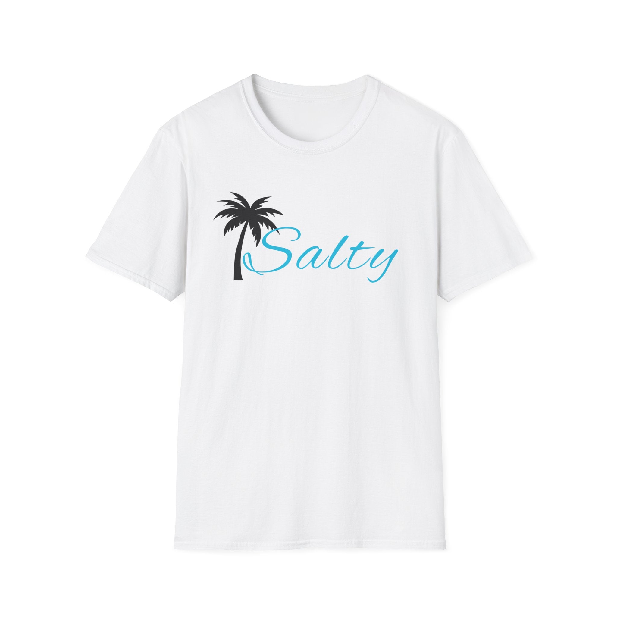 Salty Palm T-Shirt — Beachy Script Tee with Palm Tree Graphic