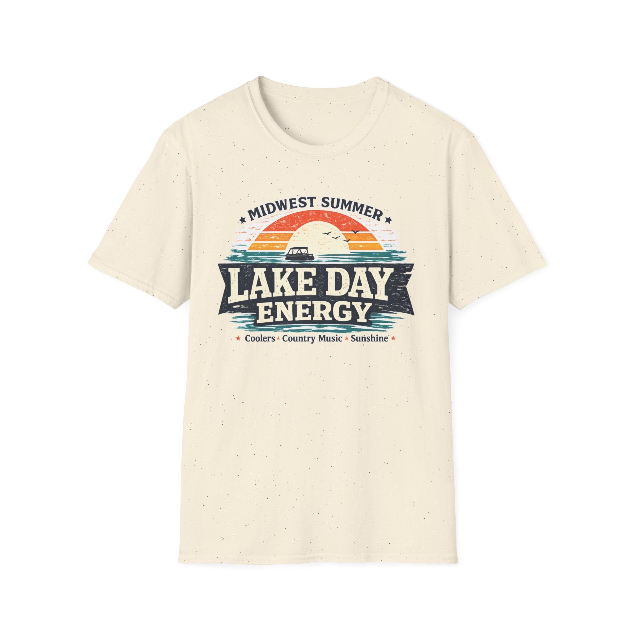 Lake Day Energy T-Shirt – Midwest Summer Retro Sunset Boat Tee