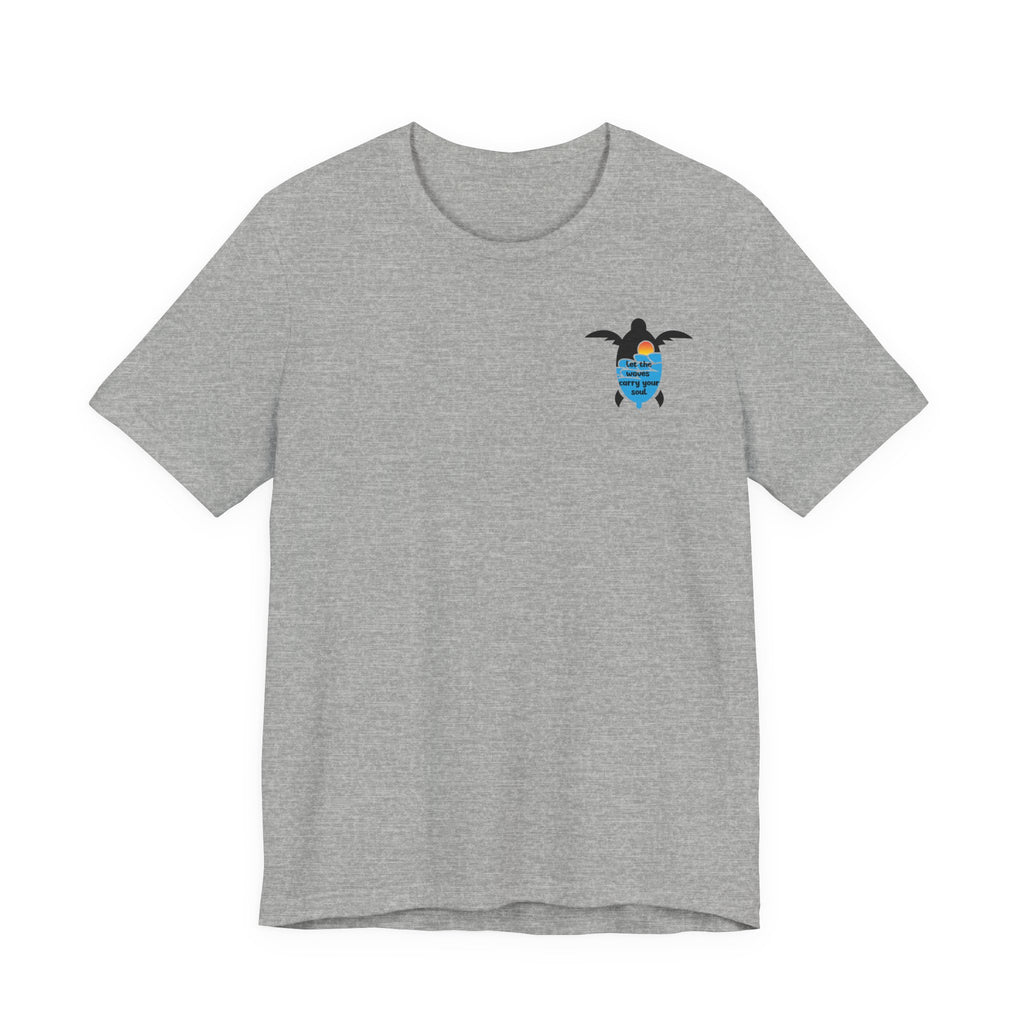 Turtle Sunset Tee — "Let the Waves Carry Your Soul" Relaxed Short-Sleeve Shirt