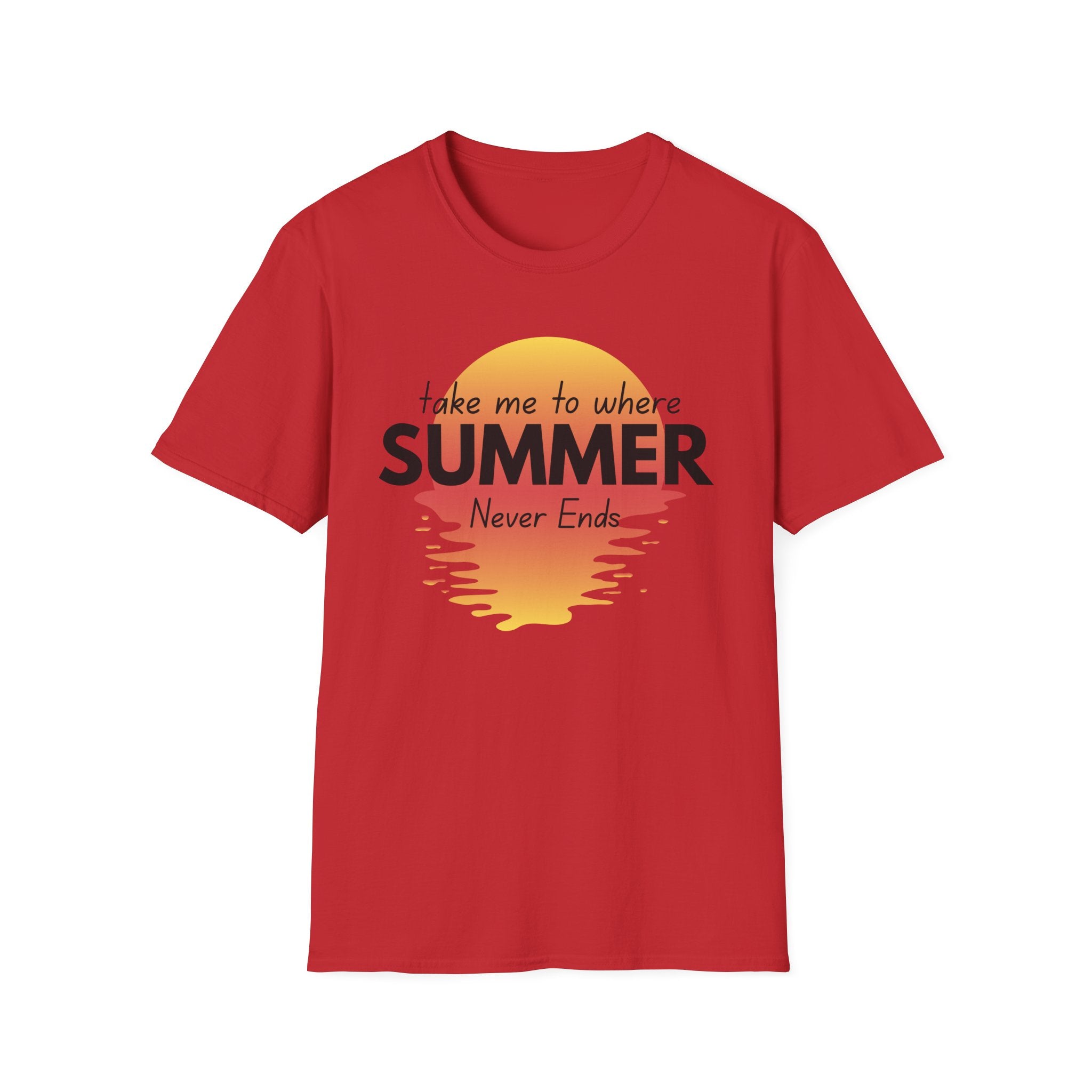 Summer Never Ends T-Shirt — Vintage Sunset 'Take Me to Where Summer Never Ends'