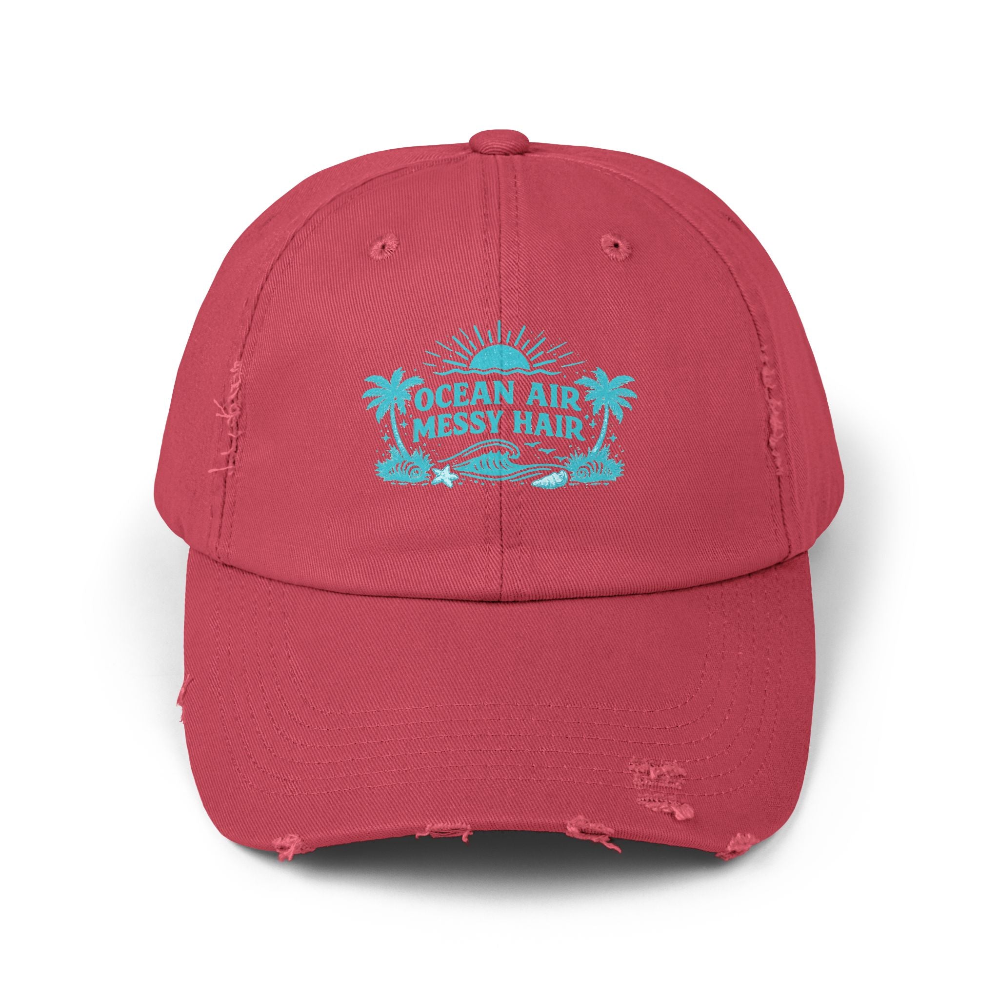 Distressed Cap — "Ocean Air, Messy Hair" Beach Hat