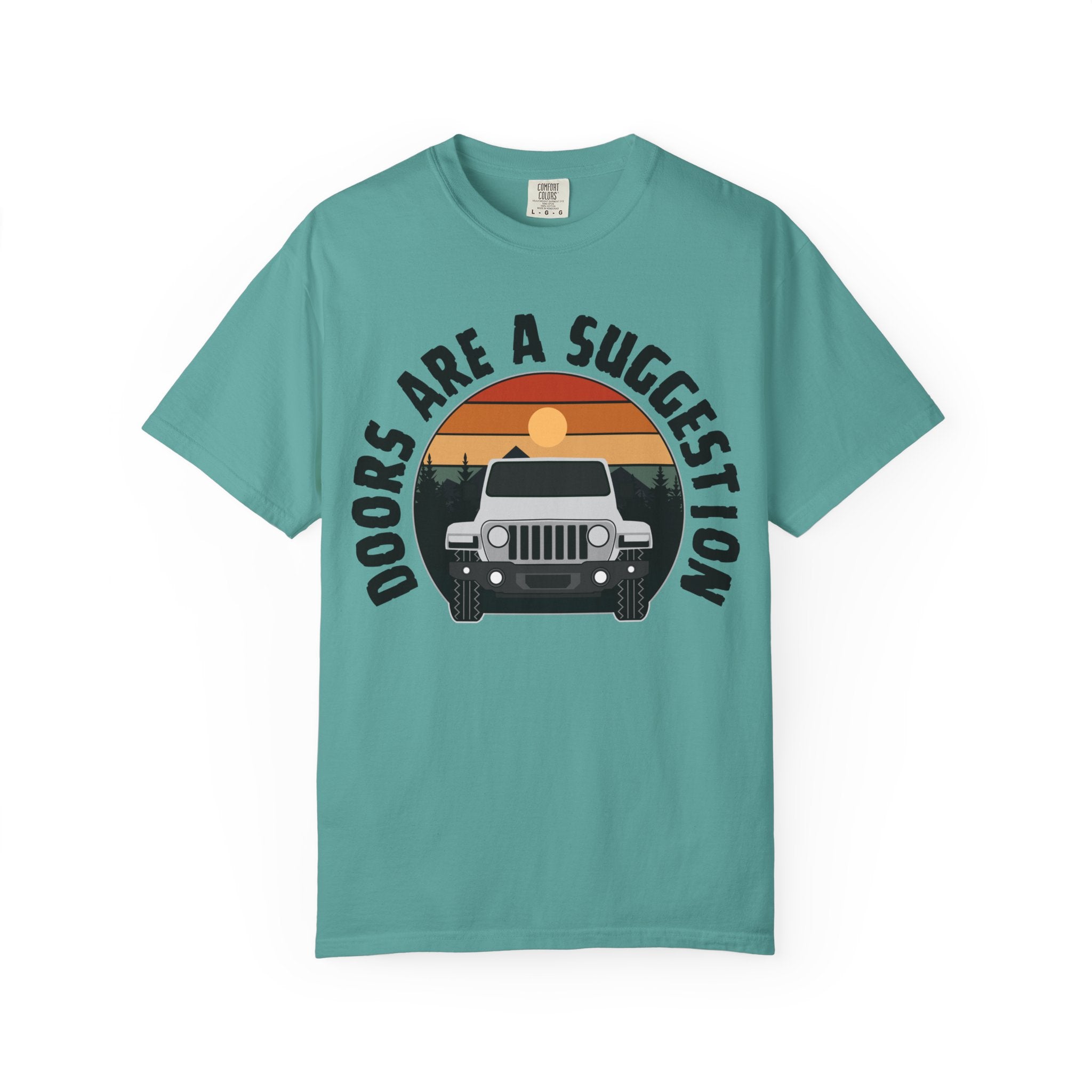 Jeep Graphic T-Shirt — "Doors Are A Suggestion" Vintage Sunset Tee
