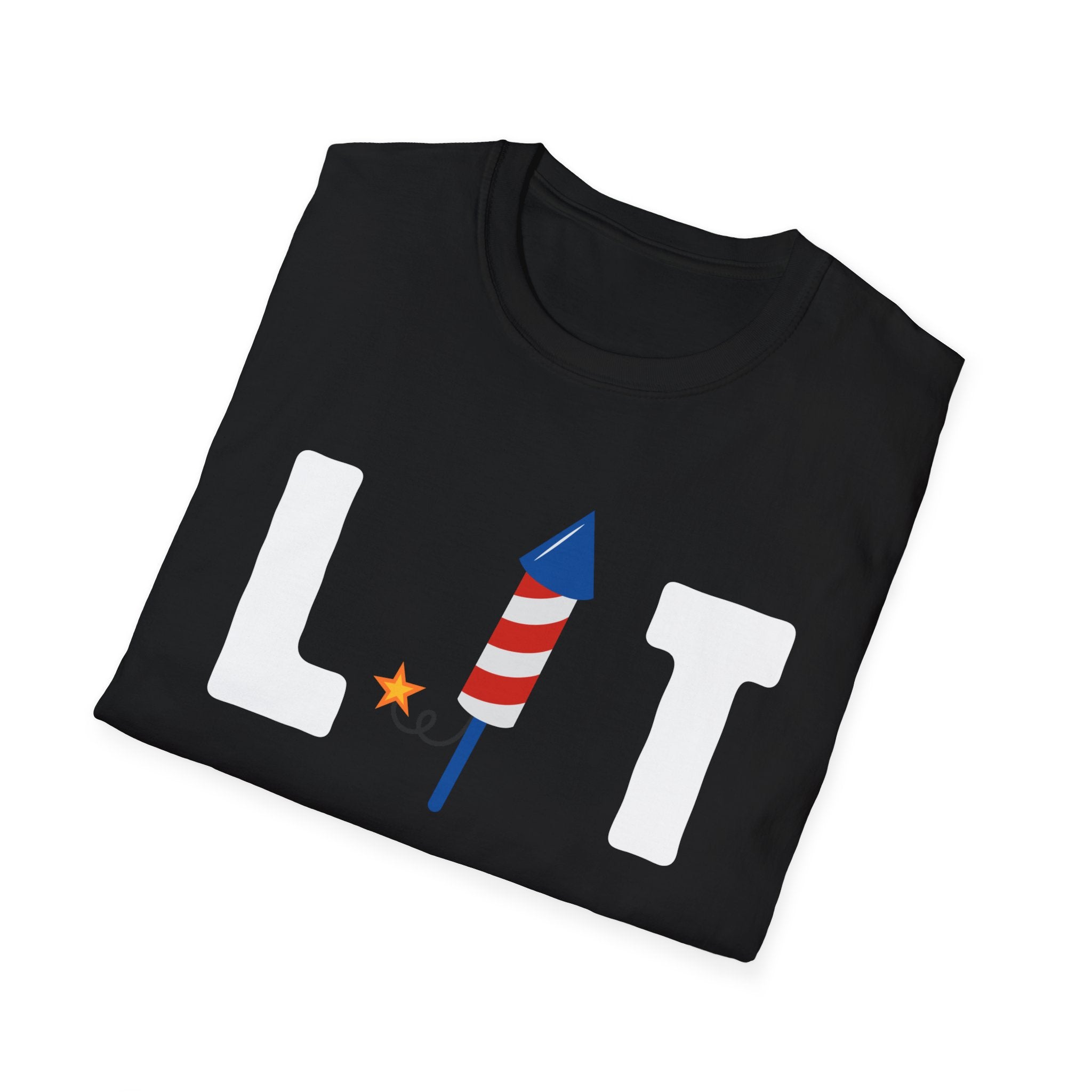 T-Shirt — "LIT" Fireworks Patriotic Graphic Shirt for 4th of July
