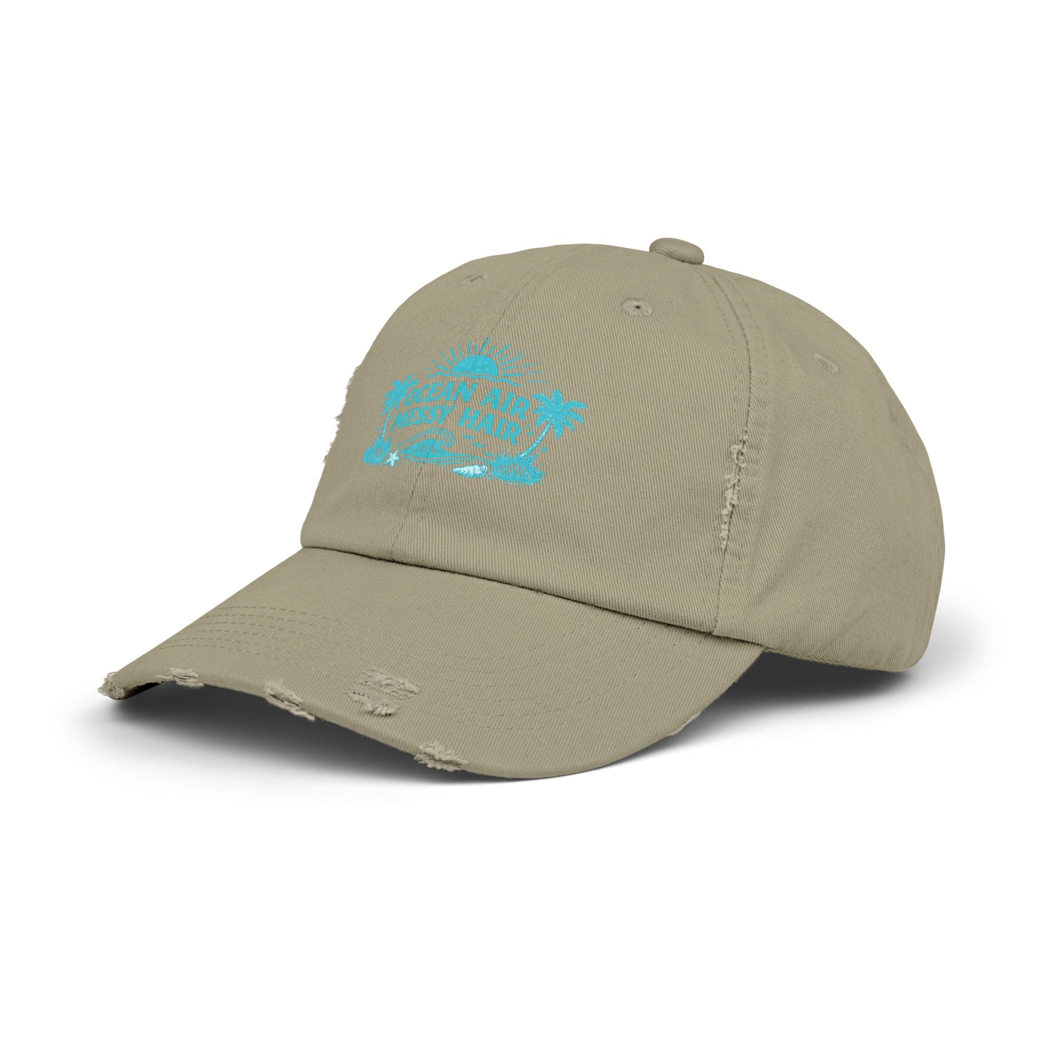Distressed Cap — "Ocean Air, Messy Hair" Beach Dad Hat