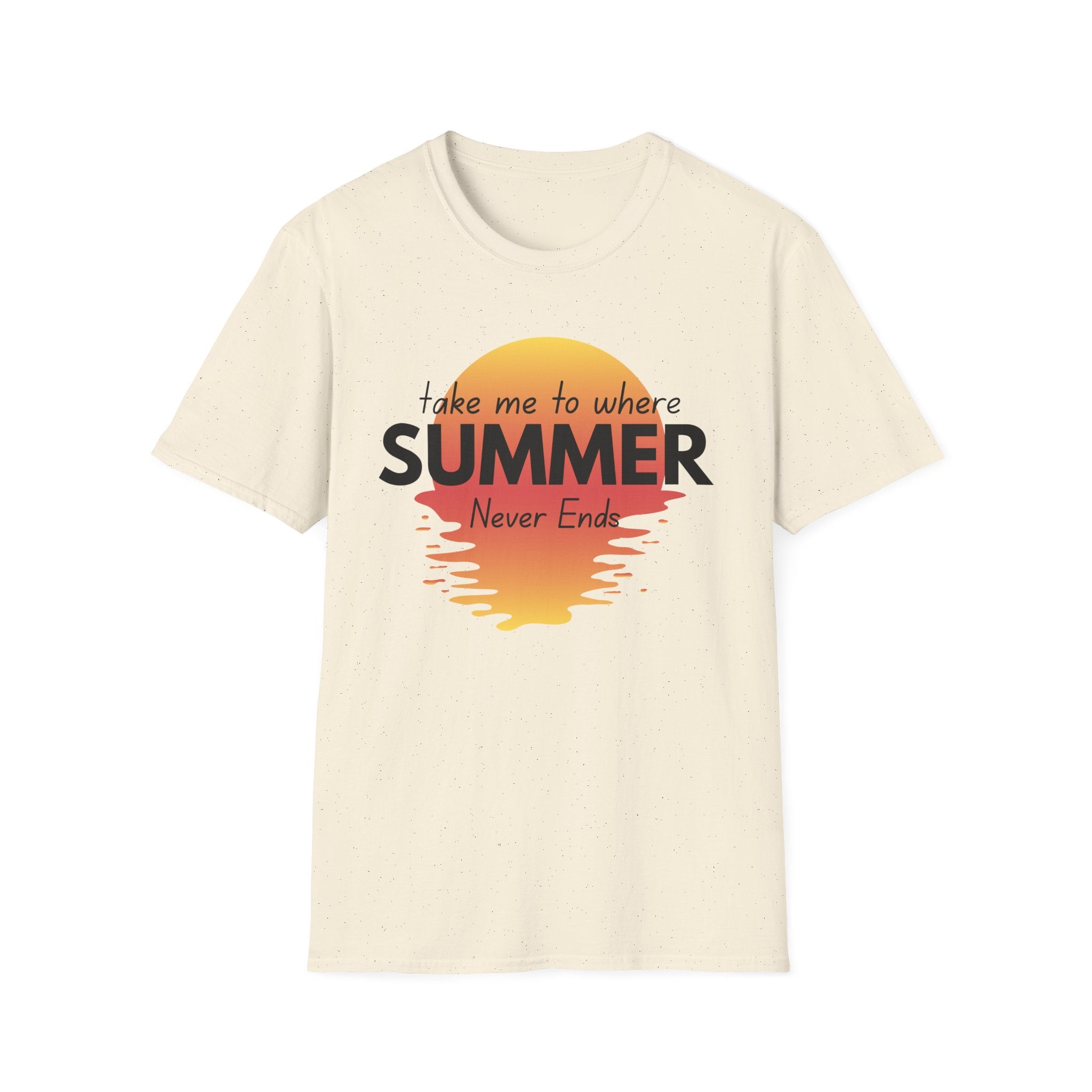 Summer Never Ends T-Shirt — Vintage Sunset 'Take Me to Where Summer Never Ends'