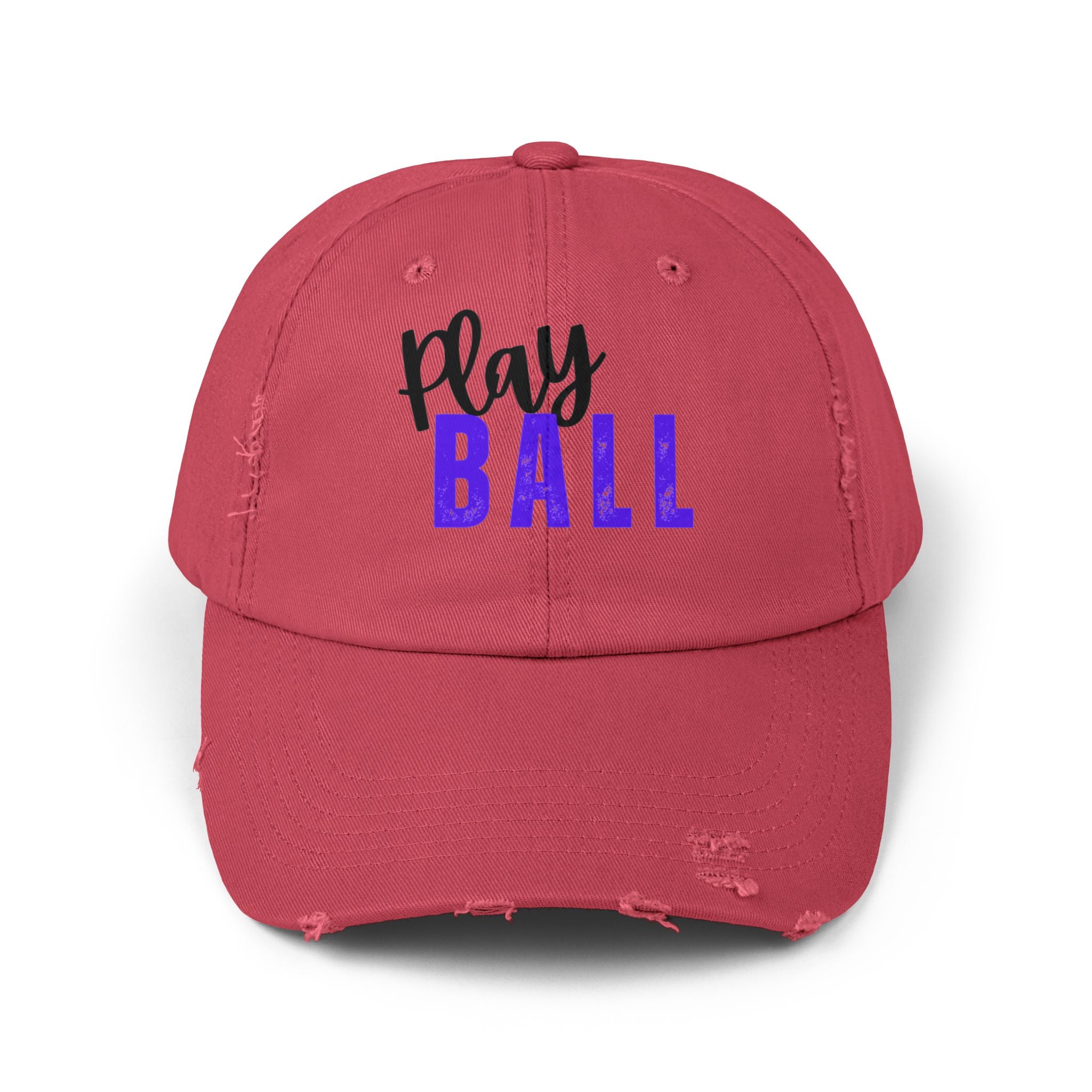 Play Ball Distressed Cap — Vintage Baseball Dad Hat, Embroidered Sports Cap