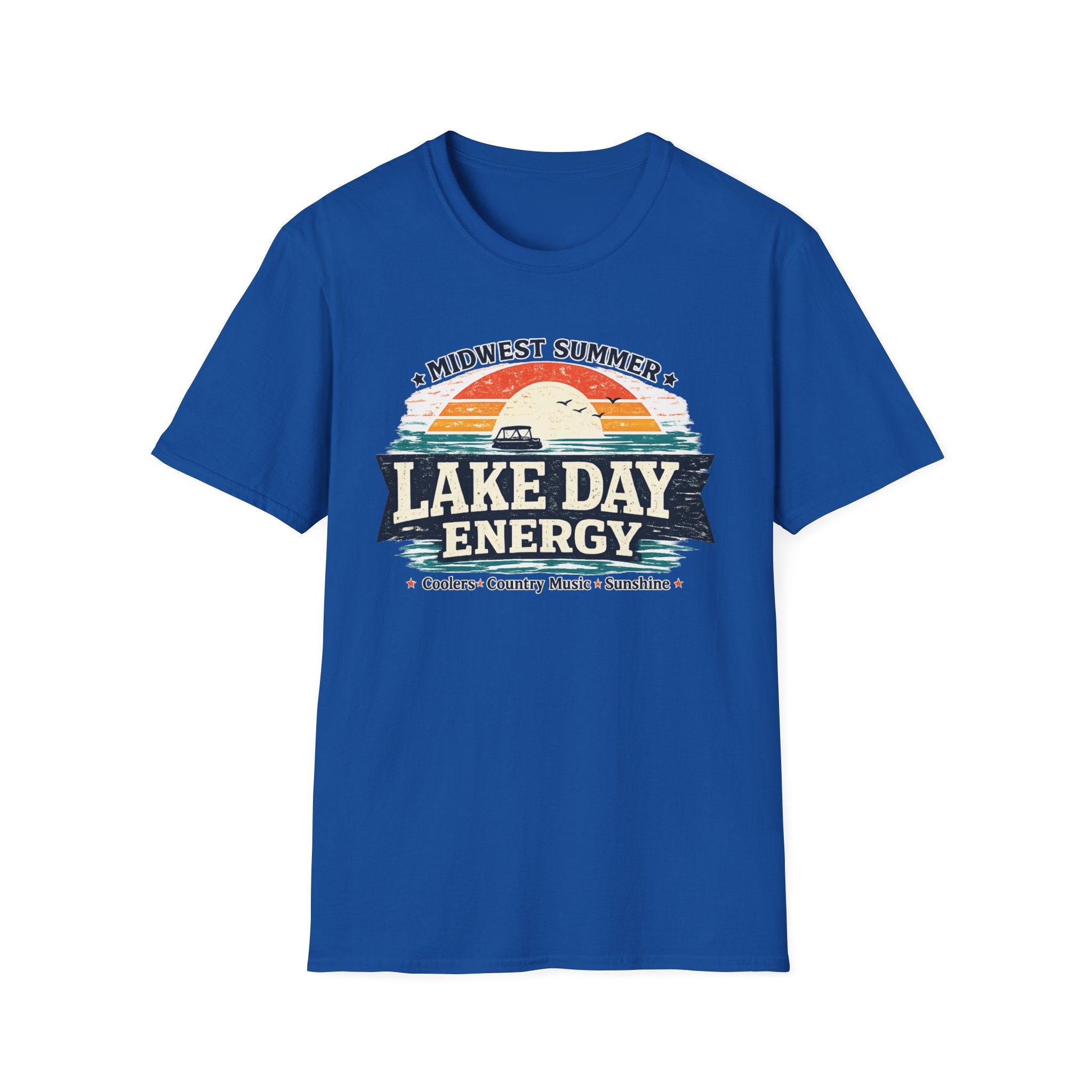 Lake Day Energy T-Shirt – Midwest Summer Retro Sunset Boat Tee