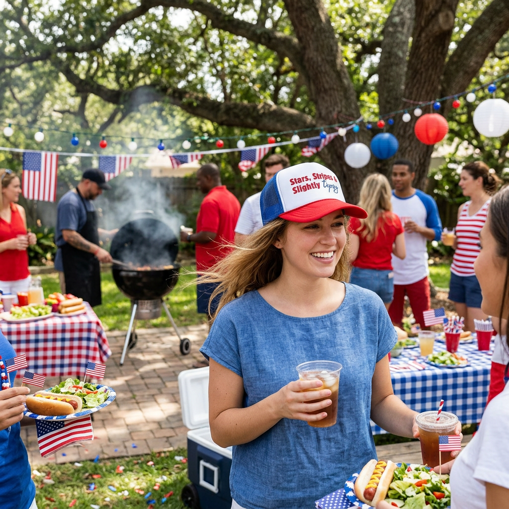 Trucker Cap - "Stars, Stripes & Slightly Tipsy" Patriotic 4th of July Hat