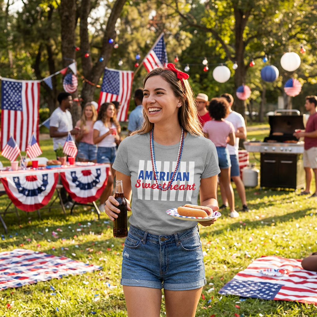 American Sweetheart T-Shirt – Patriotic Red & Blue Graphic Tee