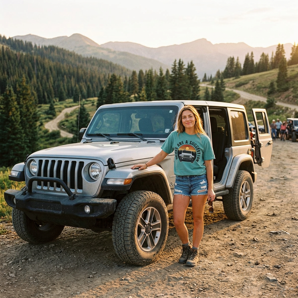 Jeep Graphic T-Shirt — "Doors Are A Suggestion" Vintage Sunset Tee