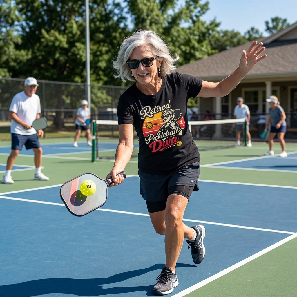 Retired Pickleball Diva T-Shirt — Funny Retirement Gift for Women Players