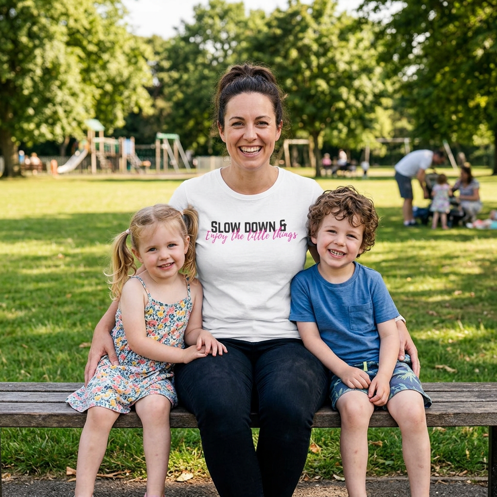 T-Shirt — "Slow Down & Enjoy the Little Things" Relaxed Reminder Tee