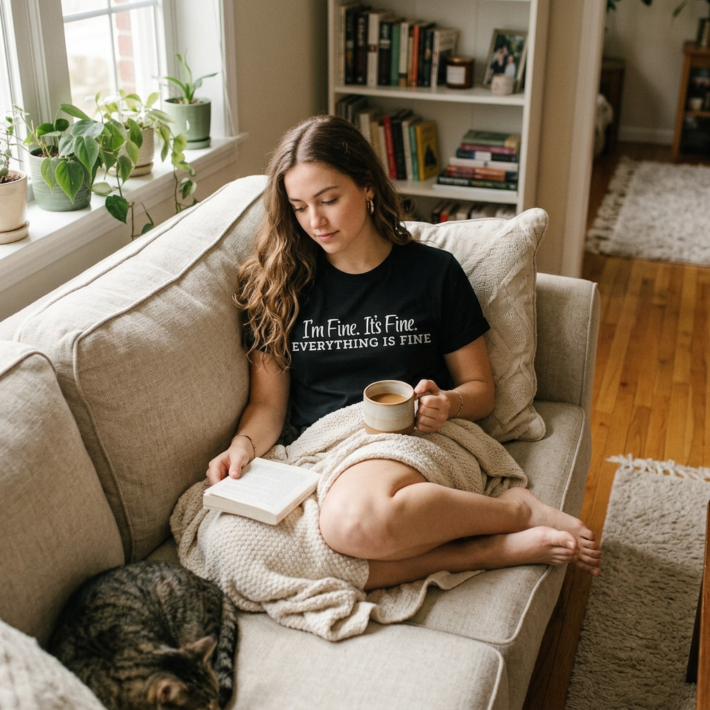 T-Shirt — “I’m Fine. It’s Fine. EVERYTHING IS FINE” Minimalist Funny Anxiety Tee