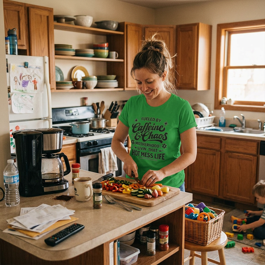 Caffeine & Chaos Mom T‑Shirt — "Fueled by Caffeine & Chaos" Motherhood Tee