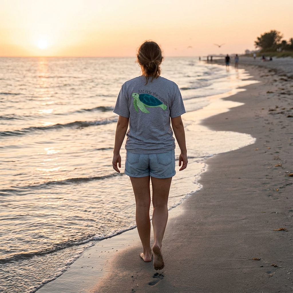 Sea Turtle T-Shirt — "Just Ride the Waves" Relaxed Coastal Tee
