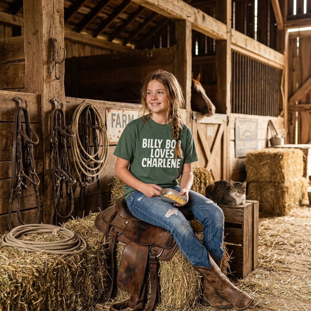Personalized Name T-Shirt — “BILLY BOB LOVES CHARLENE” Vintage-Look Tee