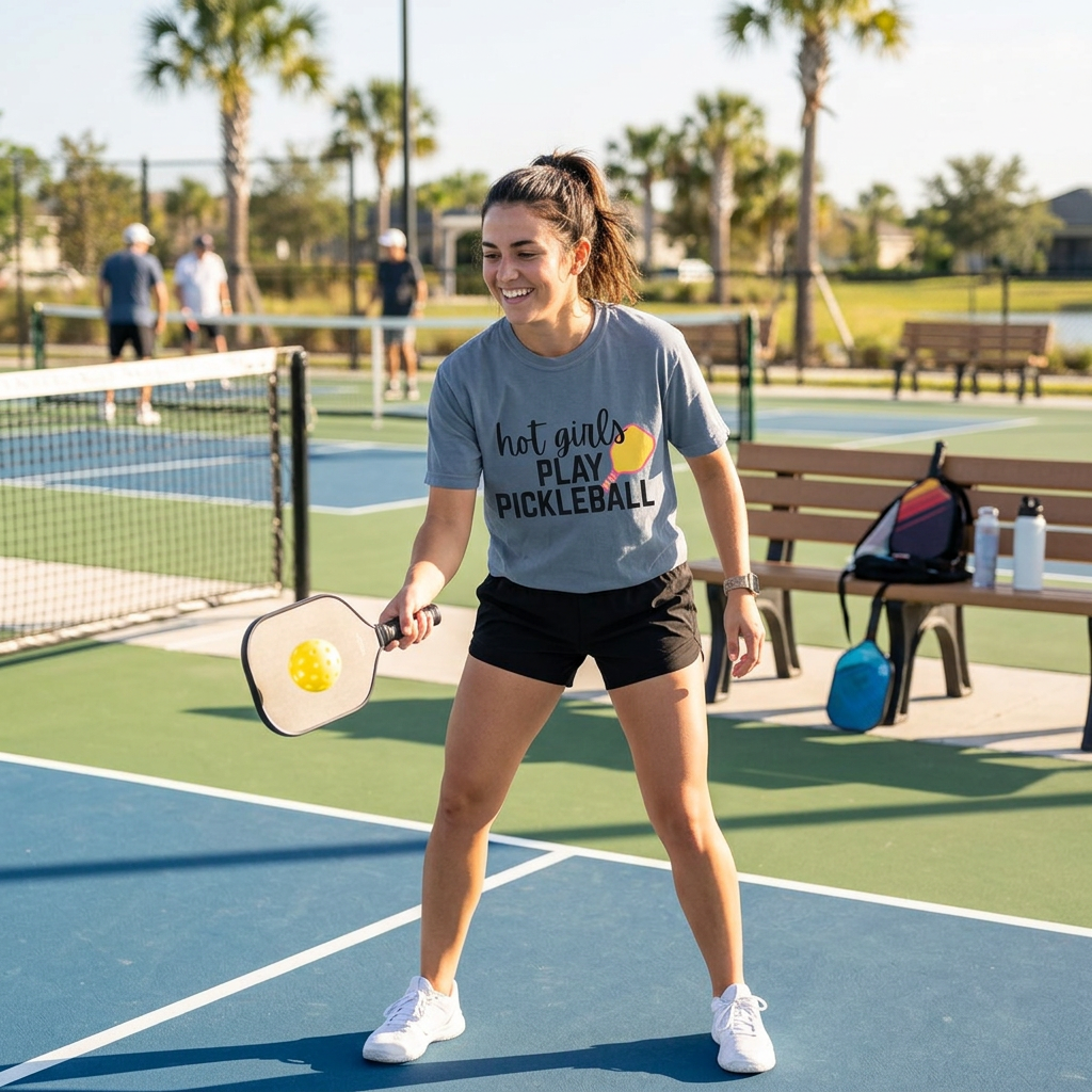 Hot Girls Play Pickleball T-Shirt — Funny Pickleball Tee for Women Players