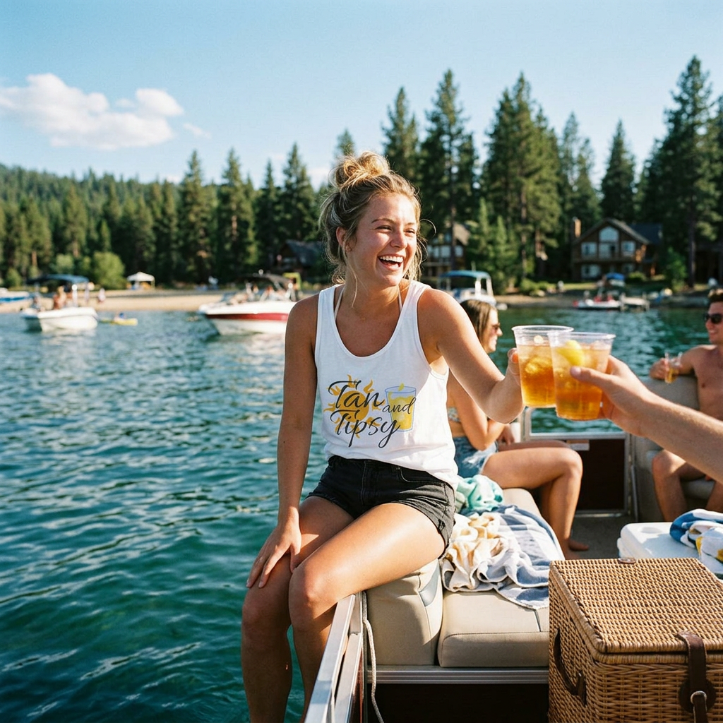 Tan and Tipsy Tank Top — Funny Beach Vacation Drink Shirt