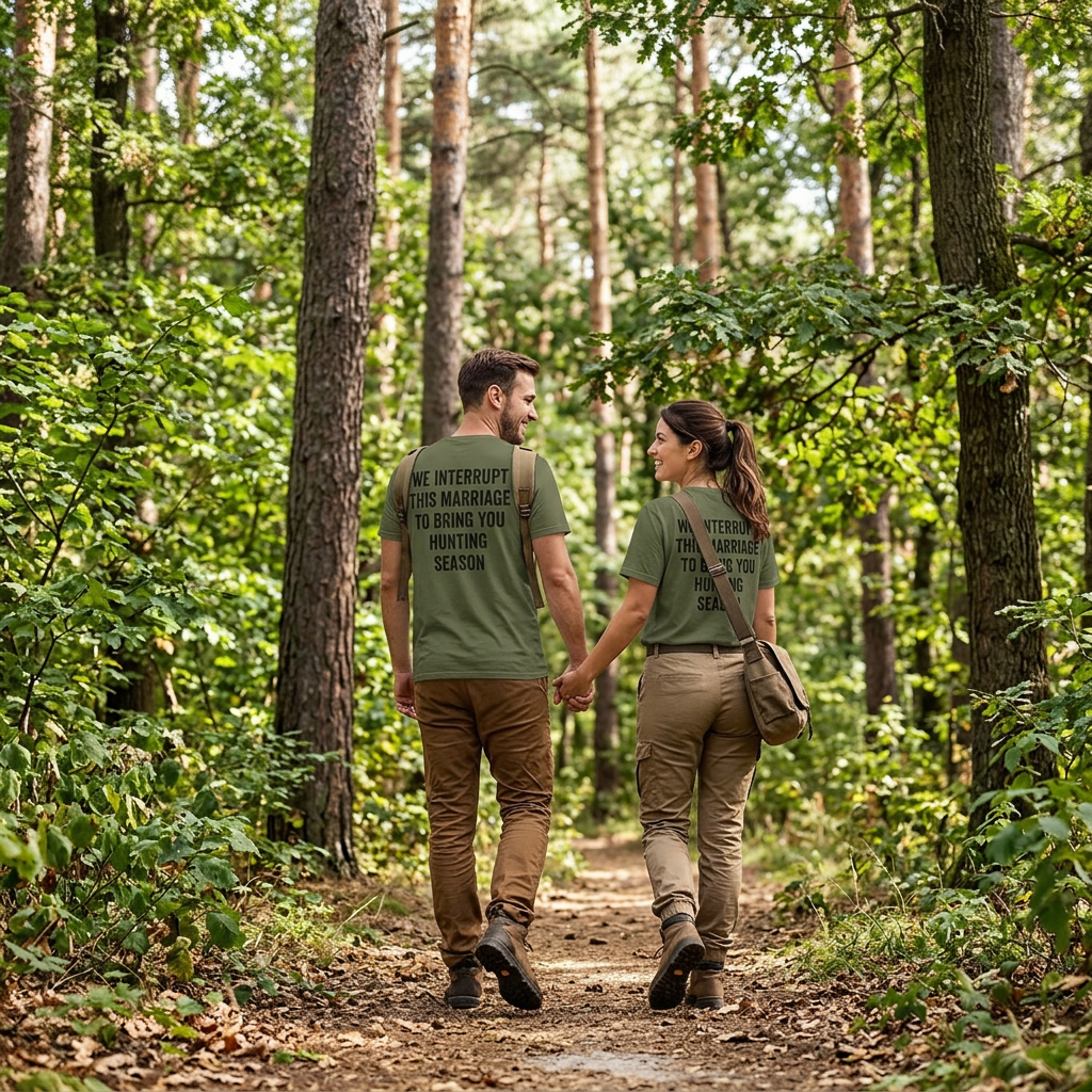 Hunting Club T-Shirt — "We Interrupt This Marriage to Bring You Hunting Season" Graphic Tee