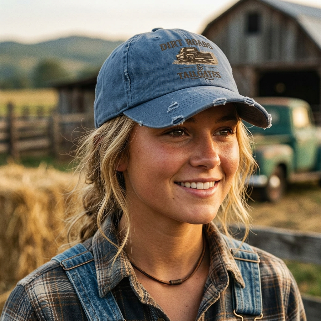 Distressed Truck Cap — "Dirt Roads, Tailgates" Vintage Mud Runner Hat