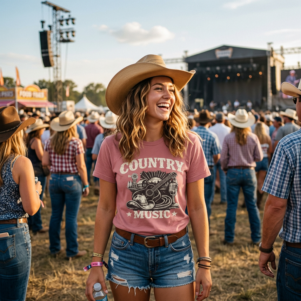 Country Music Graphic Tee – Vintage Guitar & Boots Western T‑Shirt