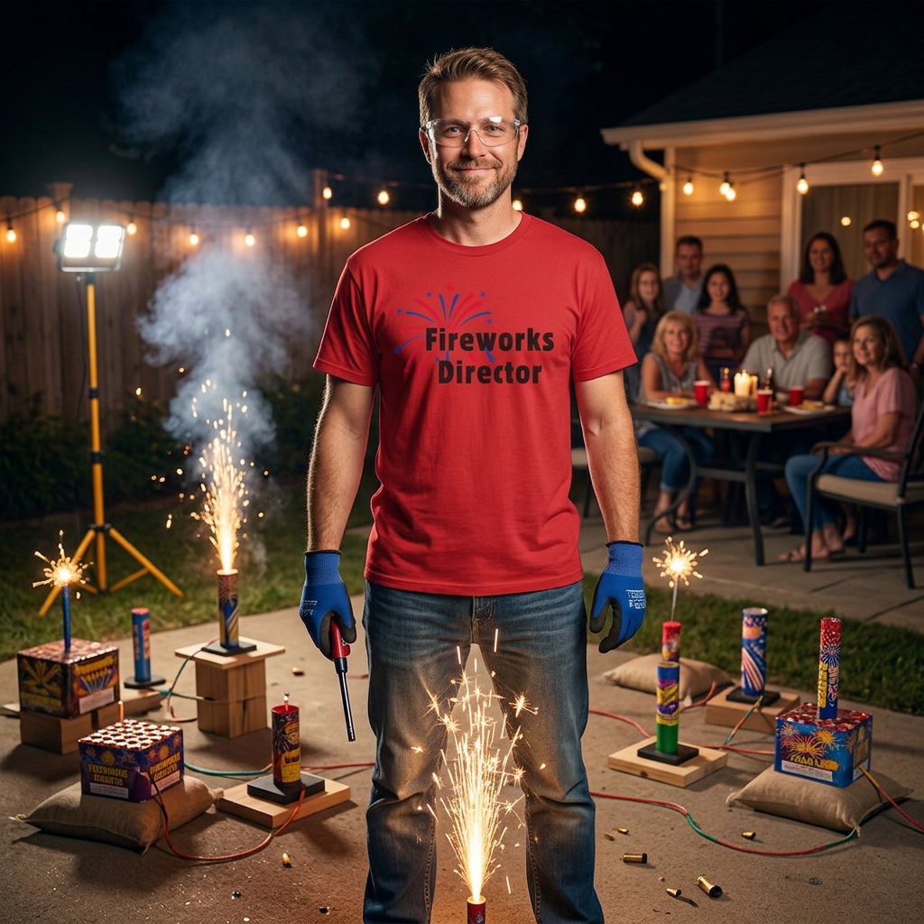 Fireworks Director T-Shirt — Patriotic 'I Run You Run' Graphic Tee