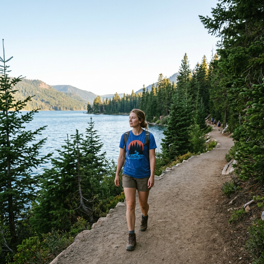 Made for Lake Days T-Shirt — Retro Sunset Pines & River Outdoor Tee