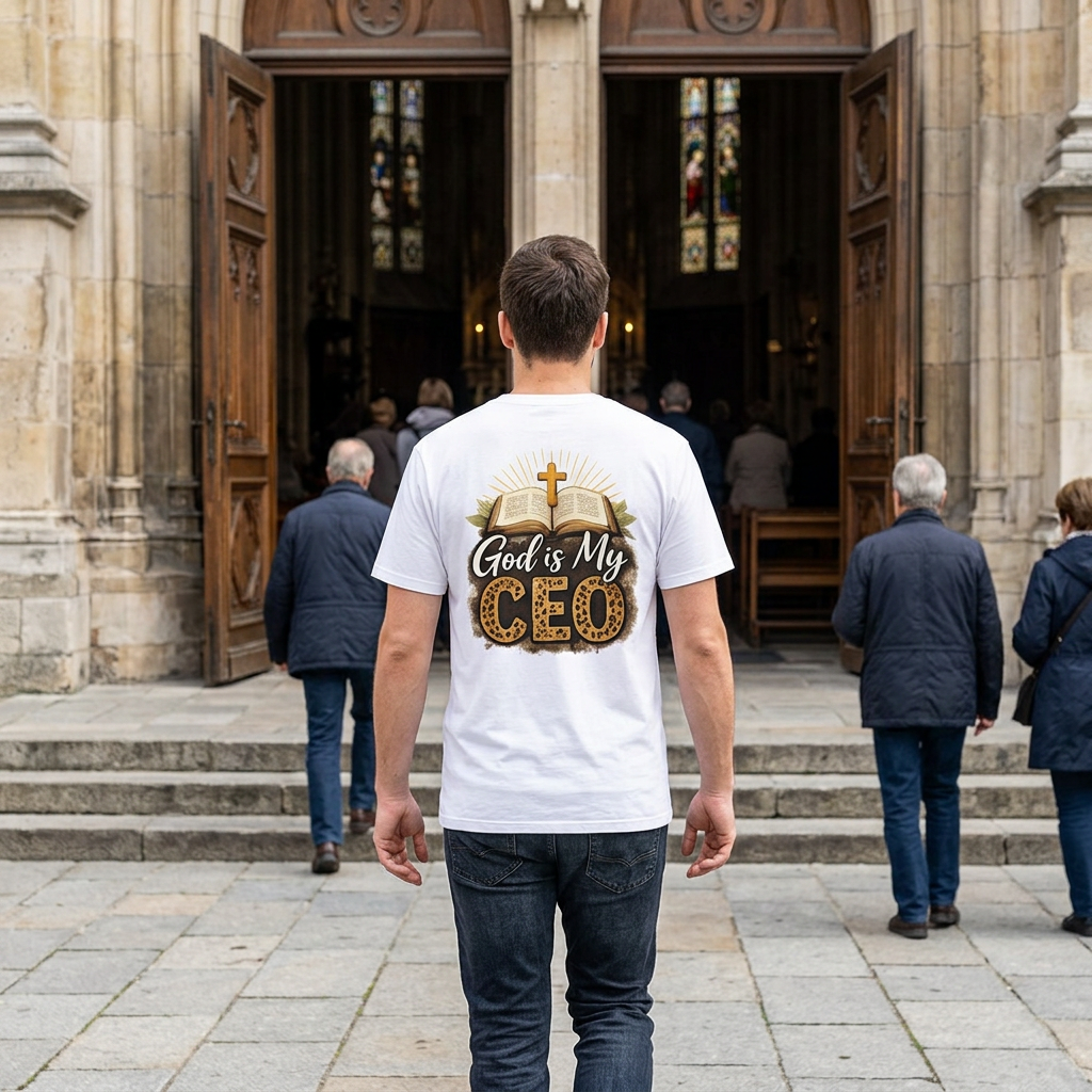 God Is My CEO T-Shirt — Faith-Driven Christian Tee with Bible & Cross Design