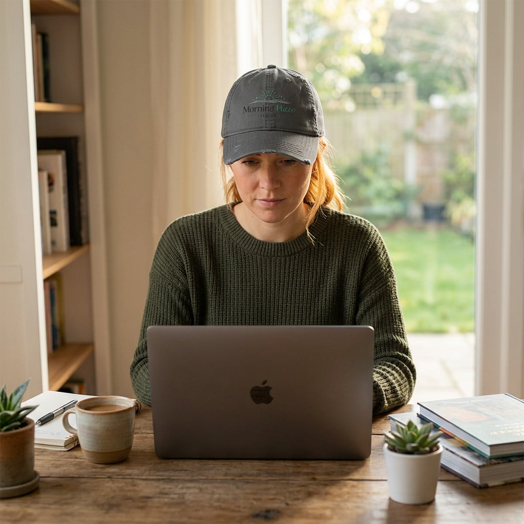 Morning Haze Embroidered Distressed Logo Hat